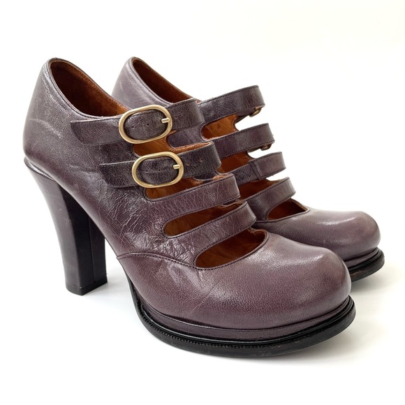 Chie Mihara Purple Leather Strappy Mary Jane Platform Heels, Size 38 EU (7.5 US) - Picture 3 of 11